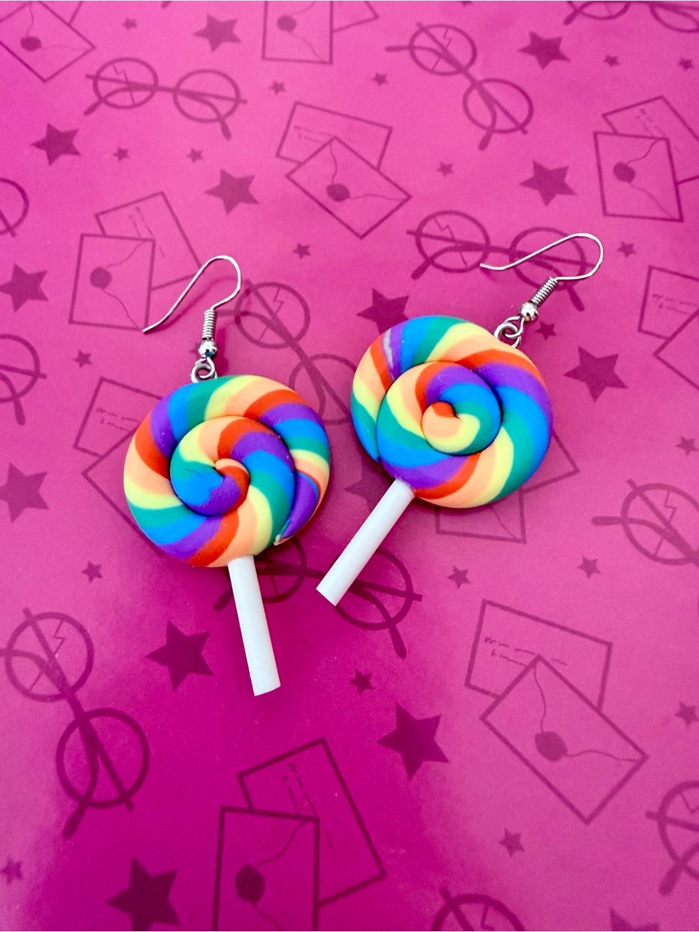Clay Rainbow Lollipop Dangle Earrings